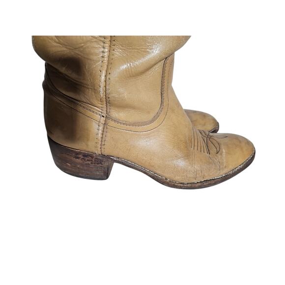 Mens Vintage Dingo Tan Leather Cowboy Boots Wood Heel Sz 9.5 D Western Rugged main image 15